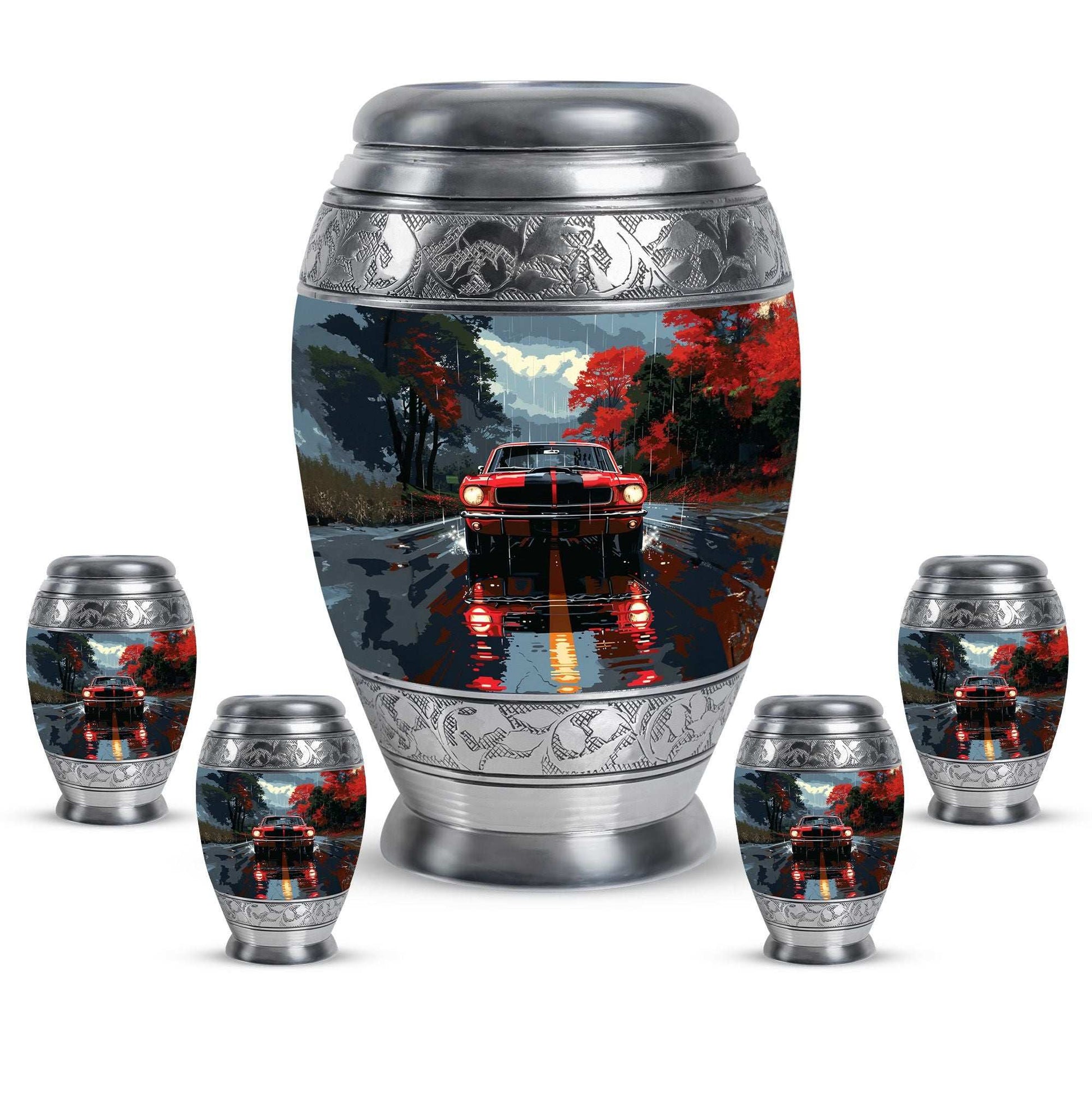 Car Theme Large Urn With 4 Keepsake Urn