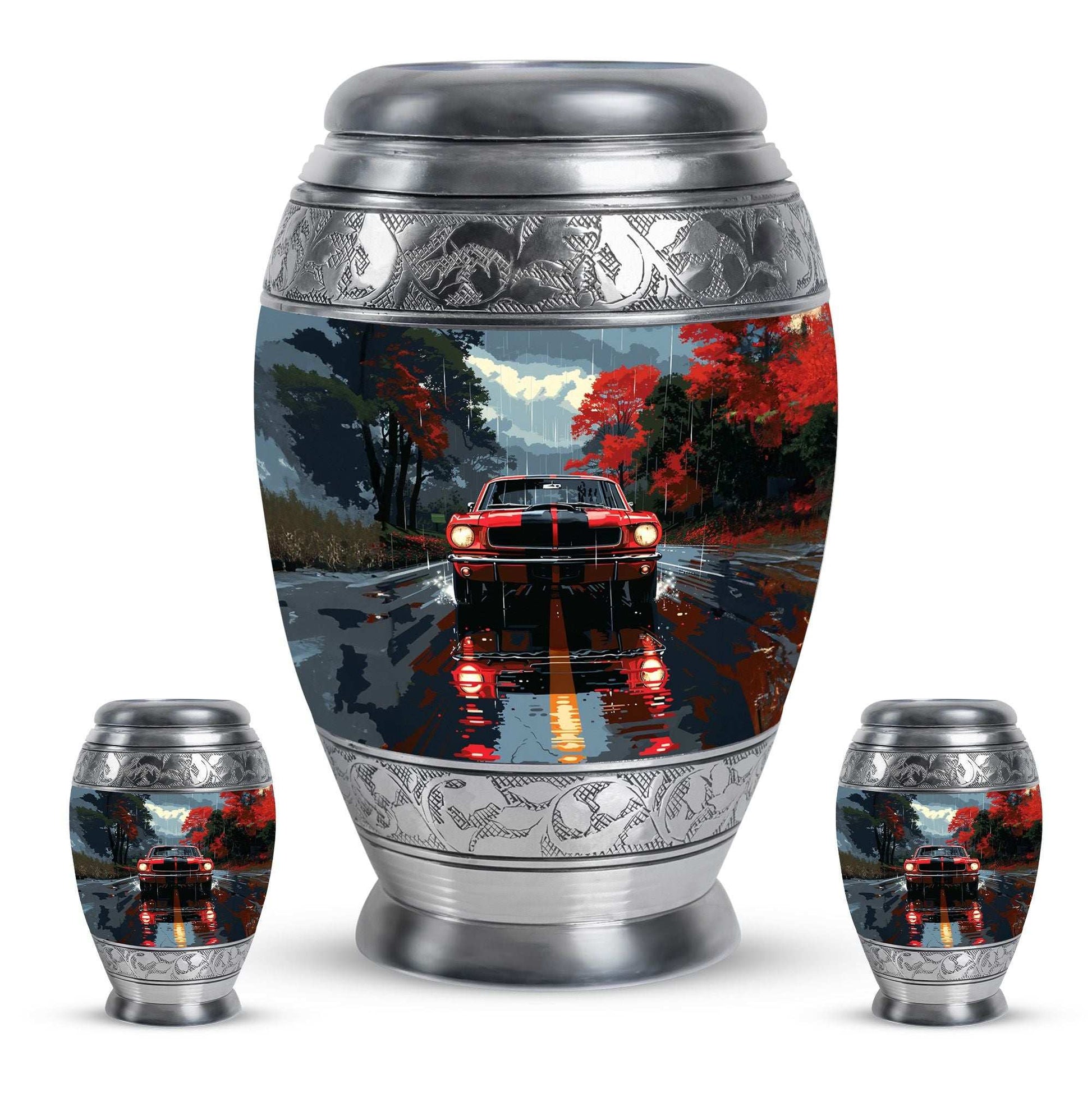 Car Theme Large Urn With 2 Keepsake Urn