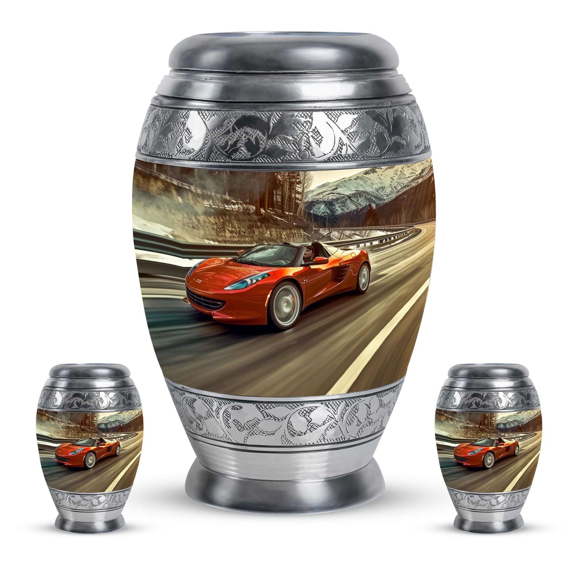 Car Theme Large Urn With 2 Keepsake Urn