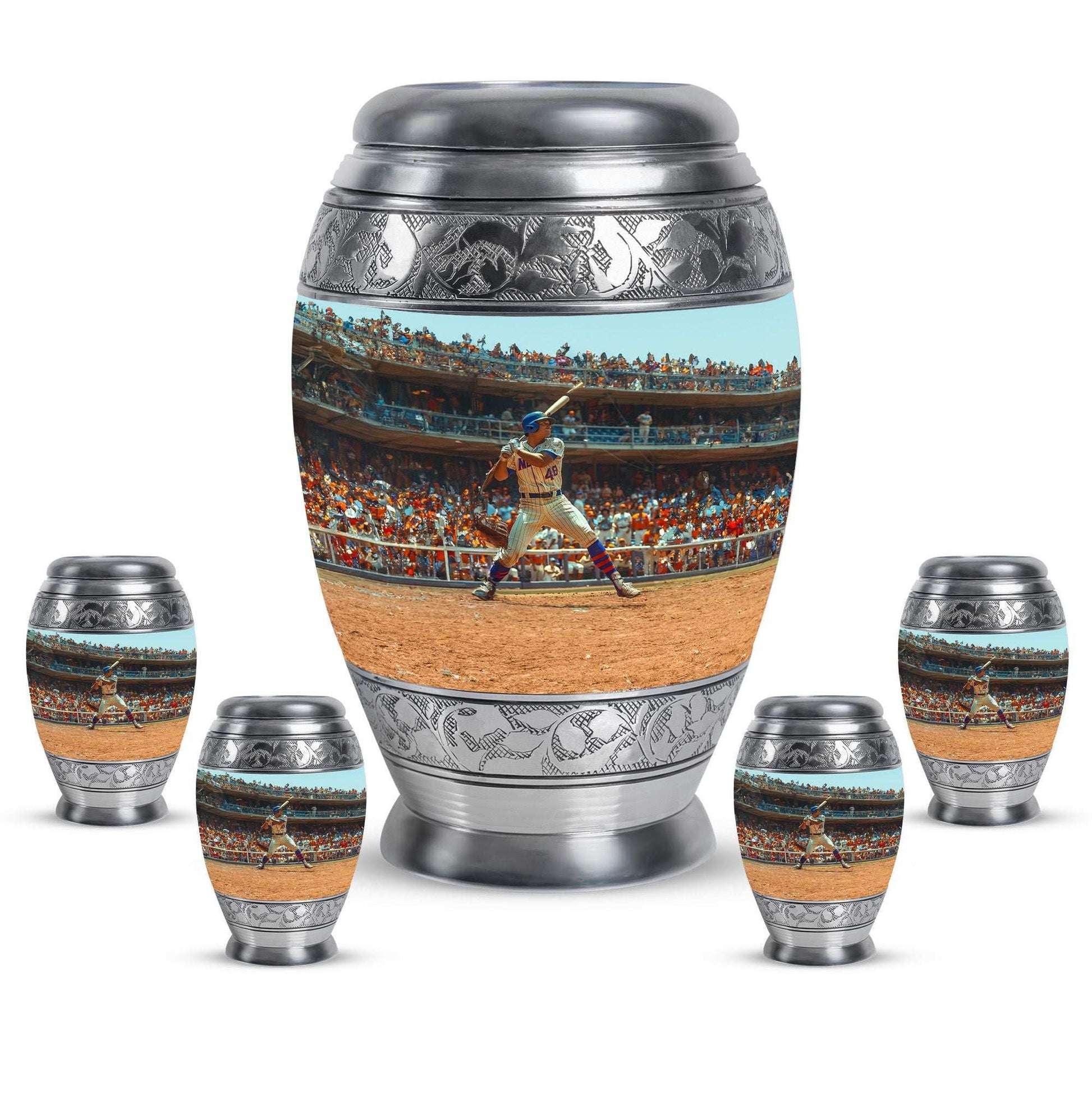 Baseball Theme Large Urn With 4 Keepsake Urn