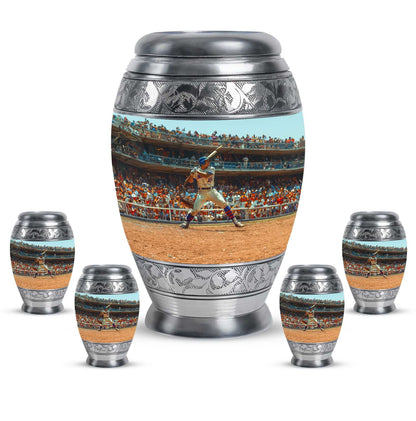 Baseball Theme Large Urn With 4 Keepsake Urn