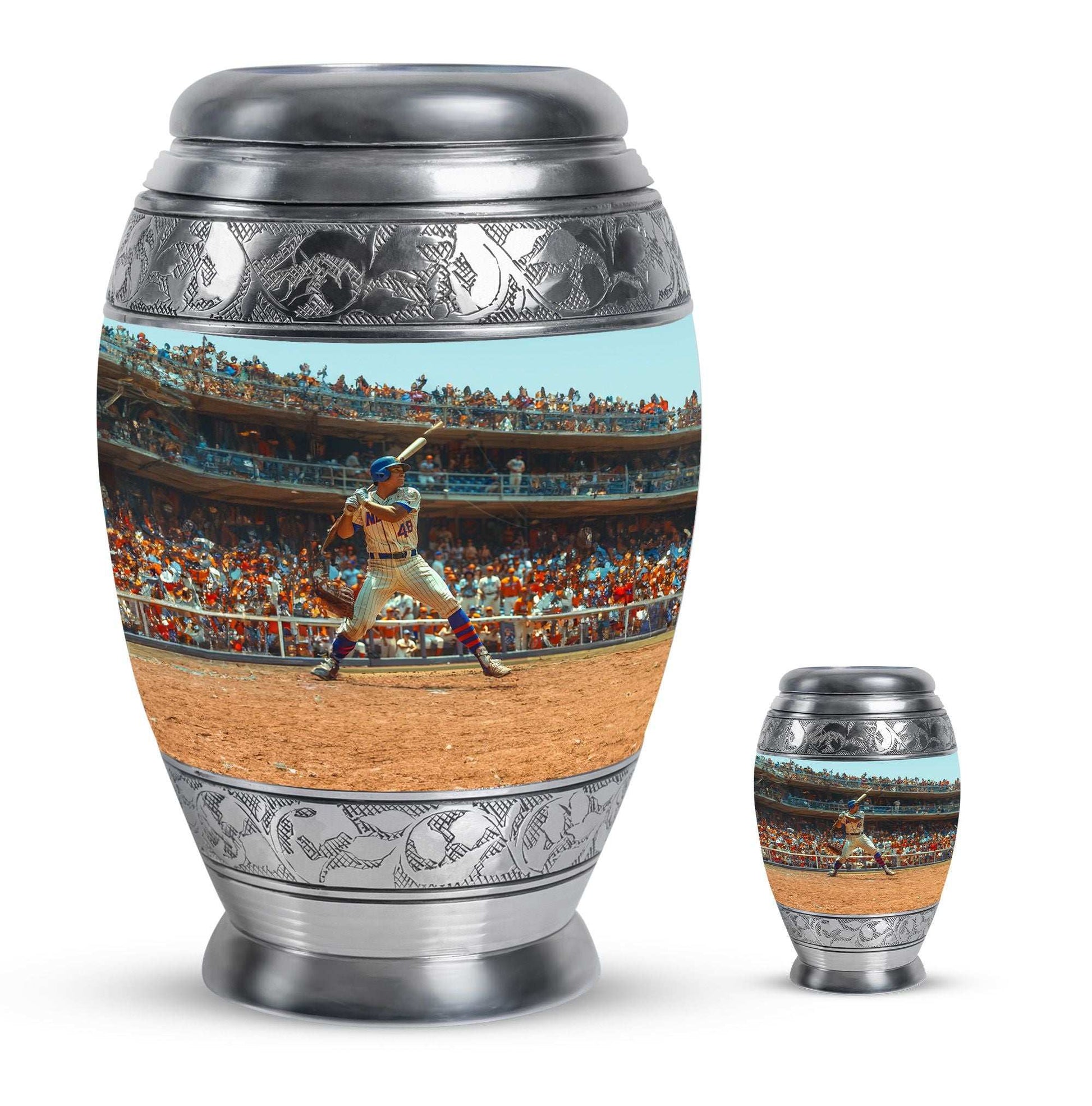 Baseball Theme Large Urn With 1 Keepsake Urn