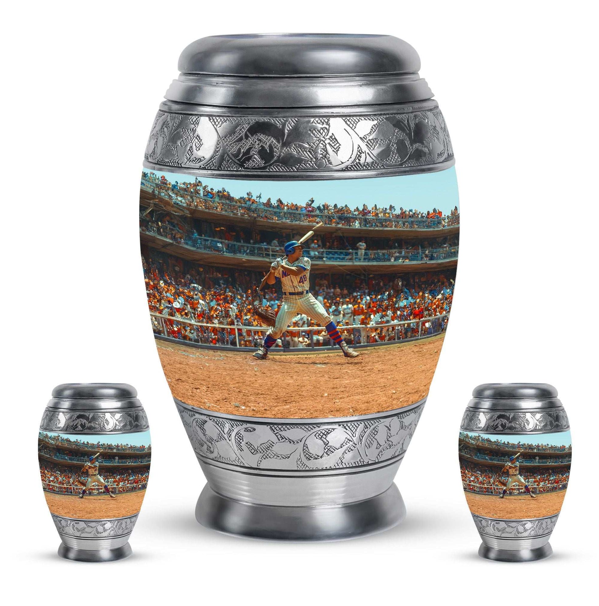 Baseball Theme Large Urn With 2 Keepsake Urn