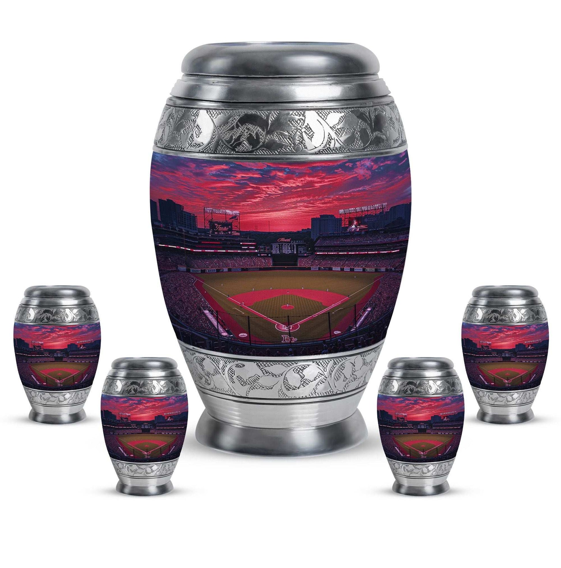 Baseball Theme Large Urn With 4 Keepsake Urn