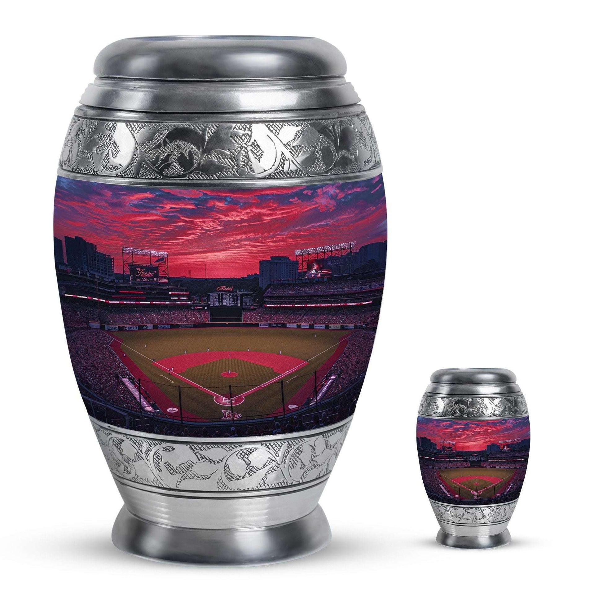 Baseball Theme Large Urn With 1 Keepsake Urn