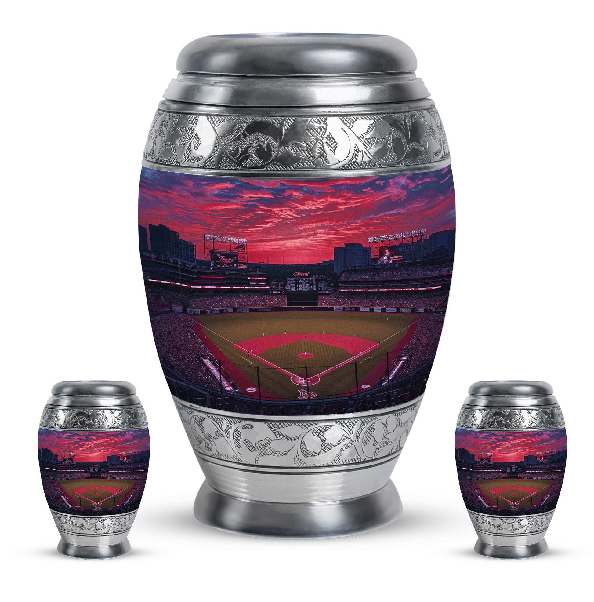 Baseball Theme Large Urn With 2 Keepsake Urn
