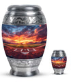 Baseball Theme Large Urn With 1 Keepsake Urn