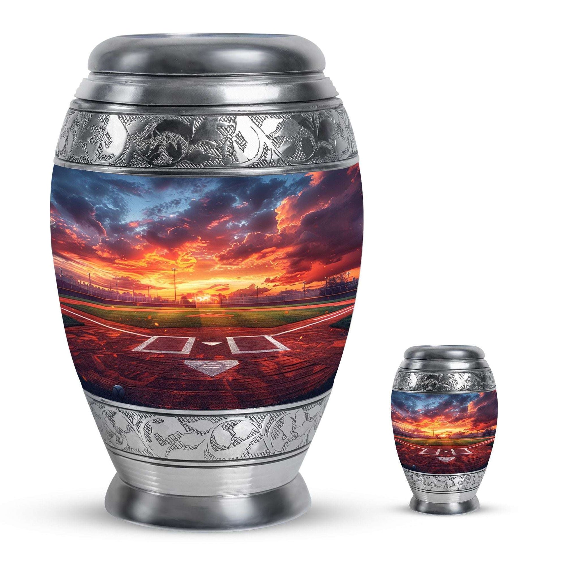 Baseball Theme Large Urn With 1 Keepsake Urn