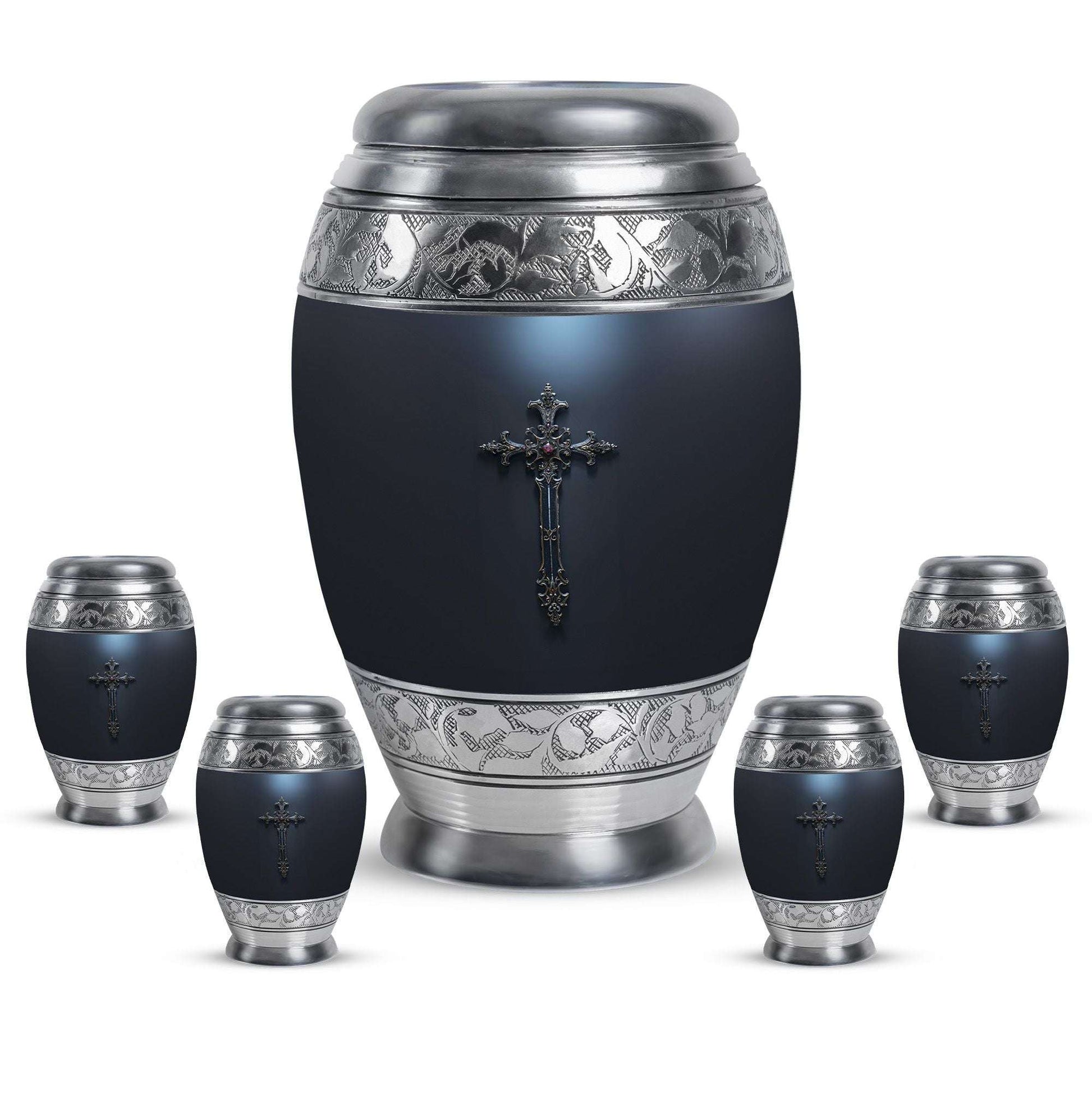 Cross Theme Large Urn With 4 Keepsake Urn