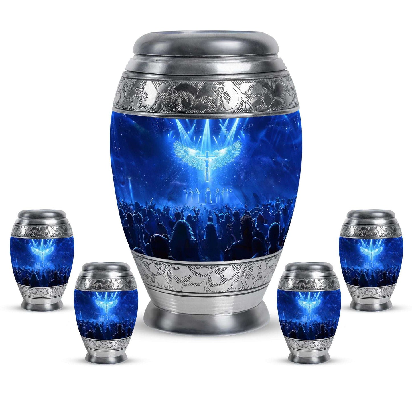 Cross Theme Large Urn With 4 Keepsake Urn