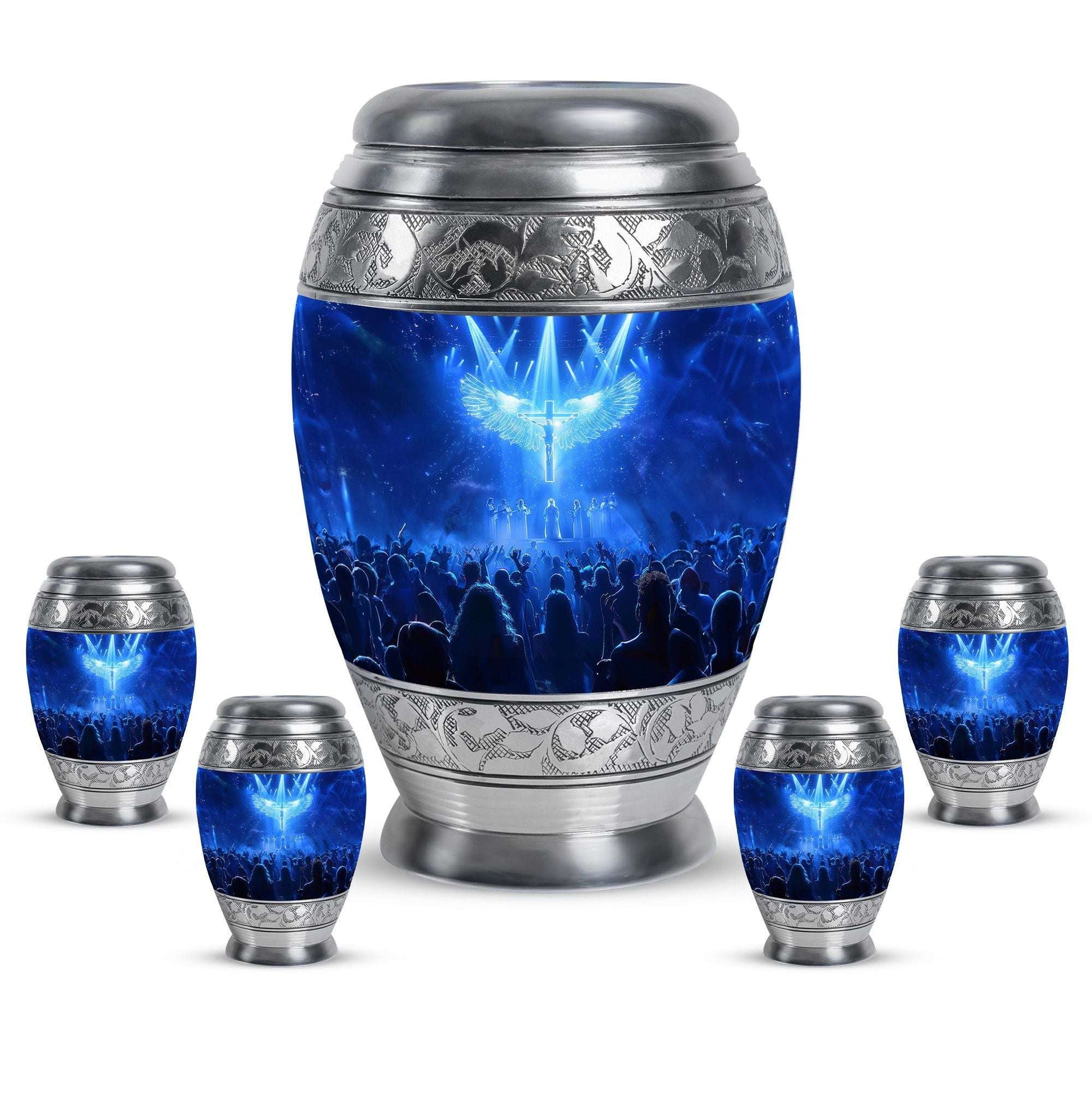 Cross Theme Large Urn With 4 Keepsake Urn