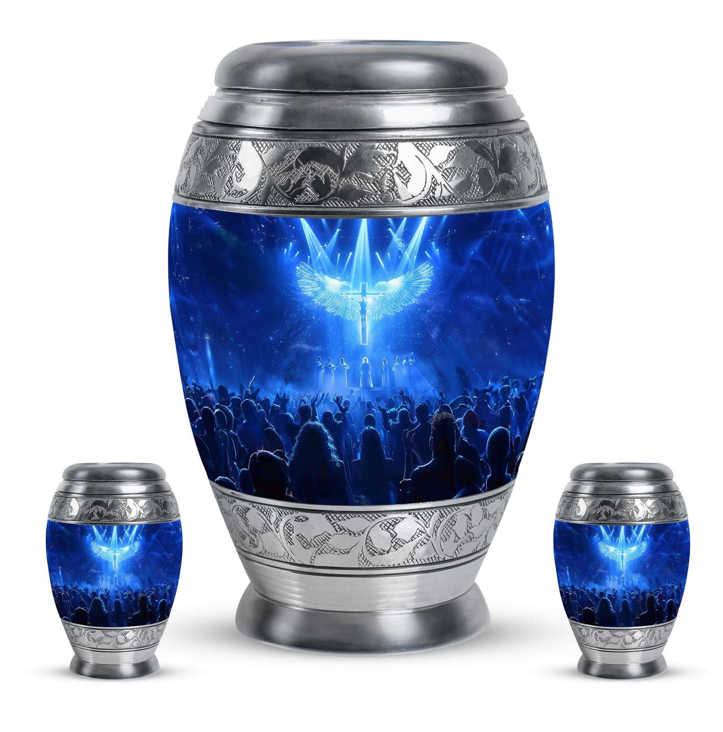 Cross Theme Large Urn With 2 Keepsake Urn