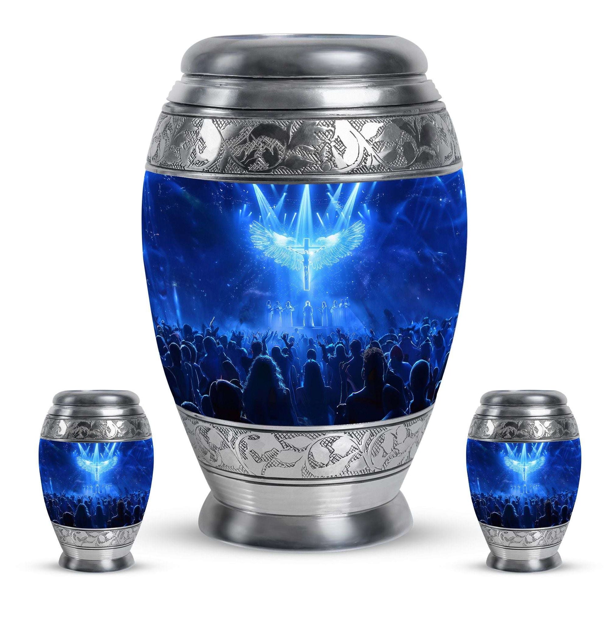 Cross Theme Large Urn With 2 Keepsake Urn