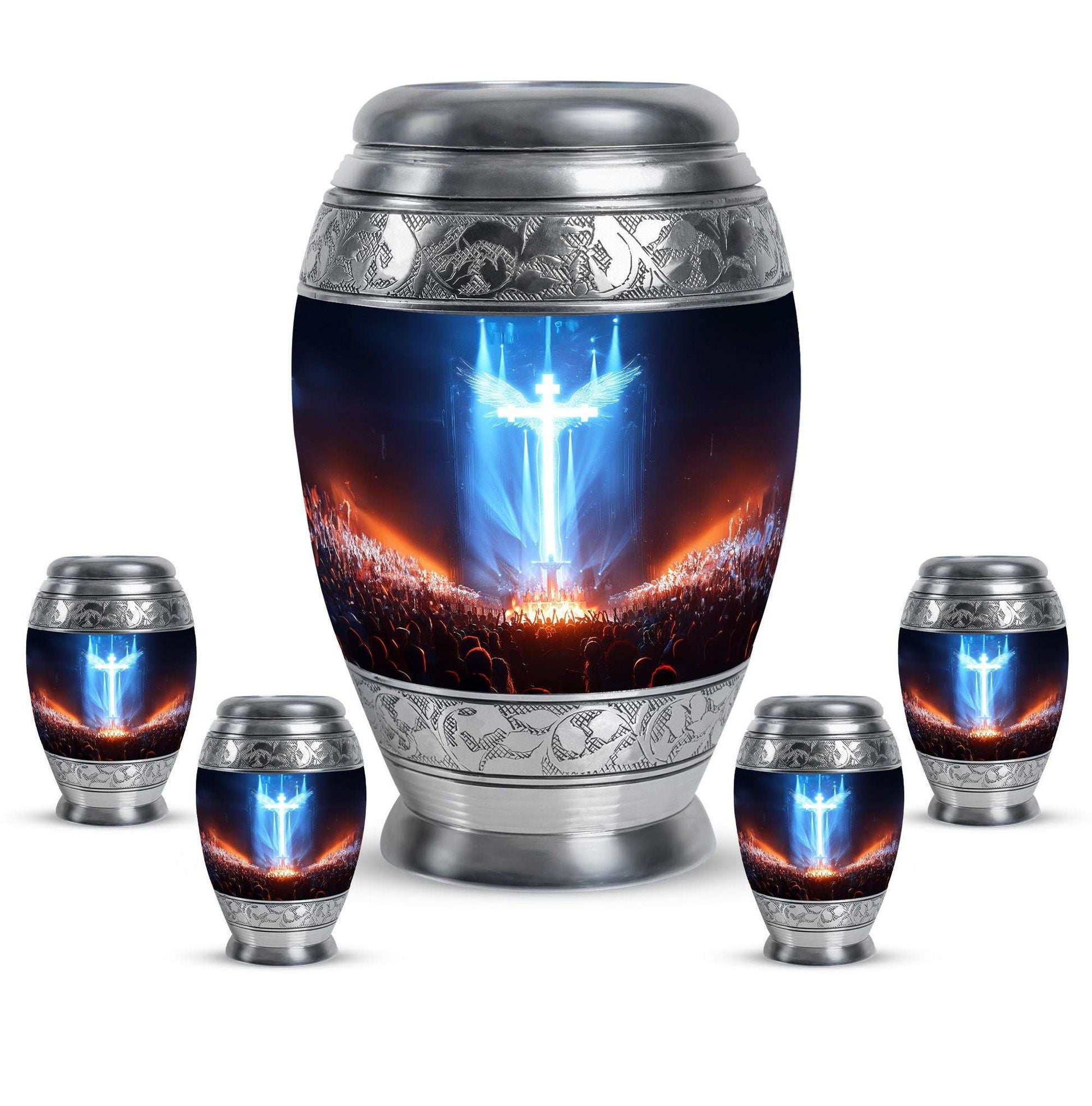 Cross Theme Large Urn With 4 Keepsake Urn