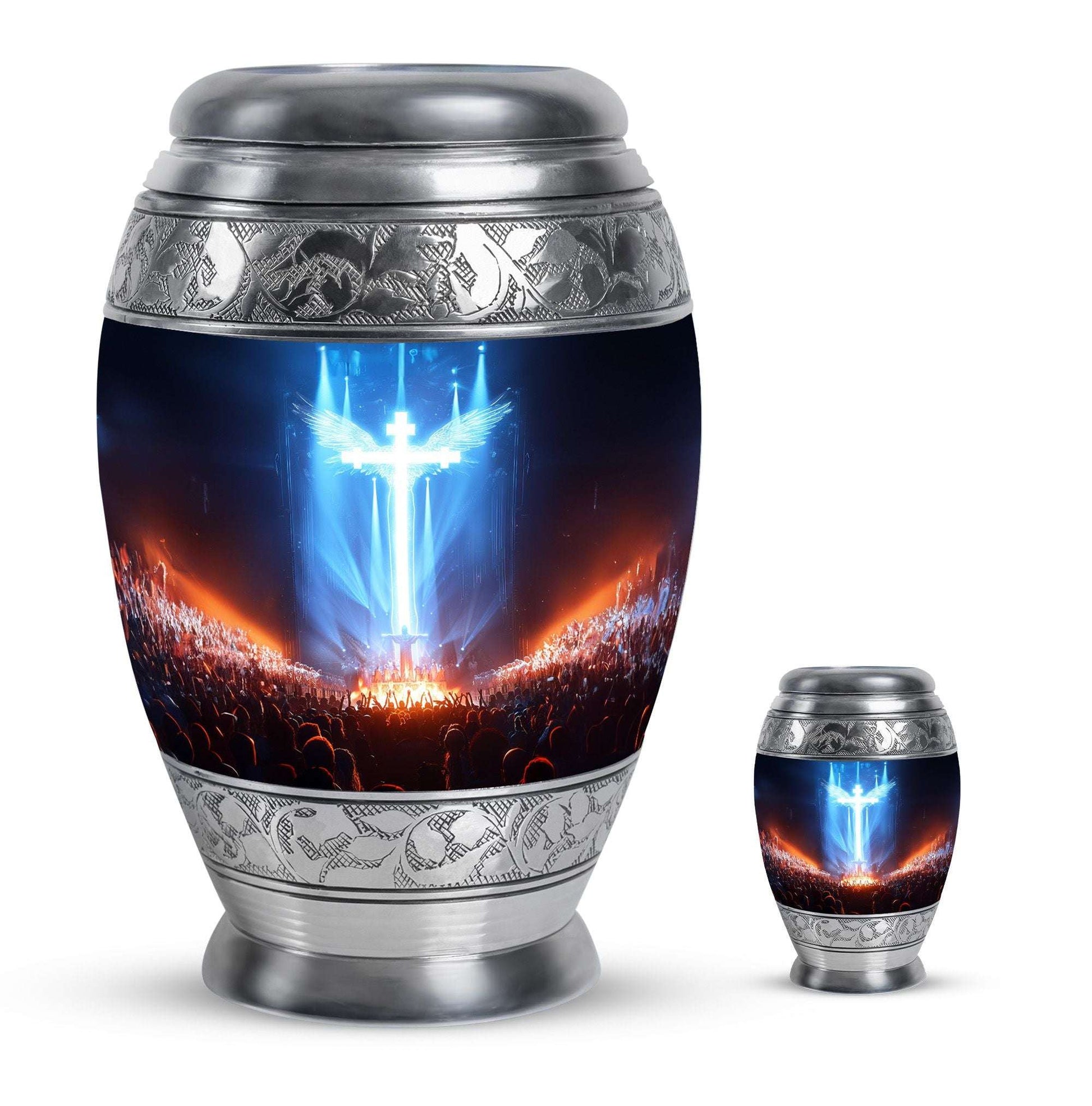 Cross Theme Large Urn With 1 Keepsake Urn