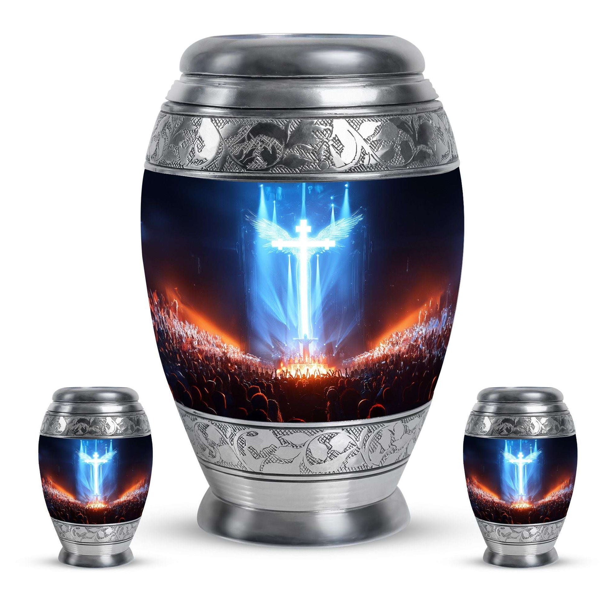 Cross Theme Large Urn With 2 Keepsake Urn