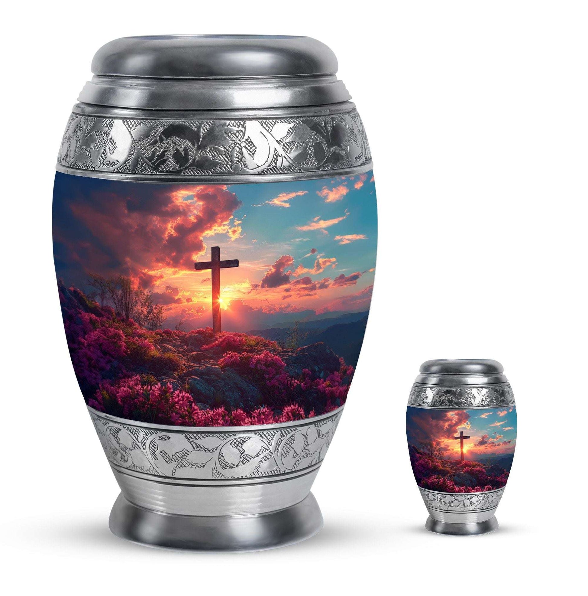 Cross Theme Large Urn With 1 Keepsake Urn