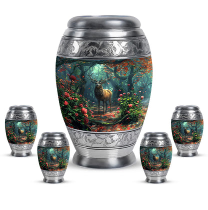 Deer Theme Large Urn With 4 Keepsake Urn