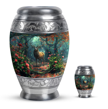 Deer Theme Large Urn With 1 Keepsake Urn