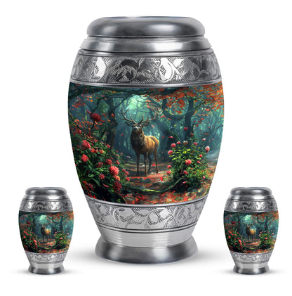 Deer Theme Large Urn With 2 Keepsake Urn