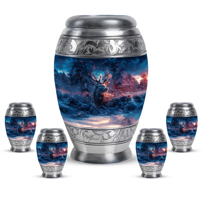 Deer Theme Large Urn With 4 Keepsake Urn