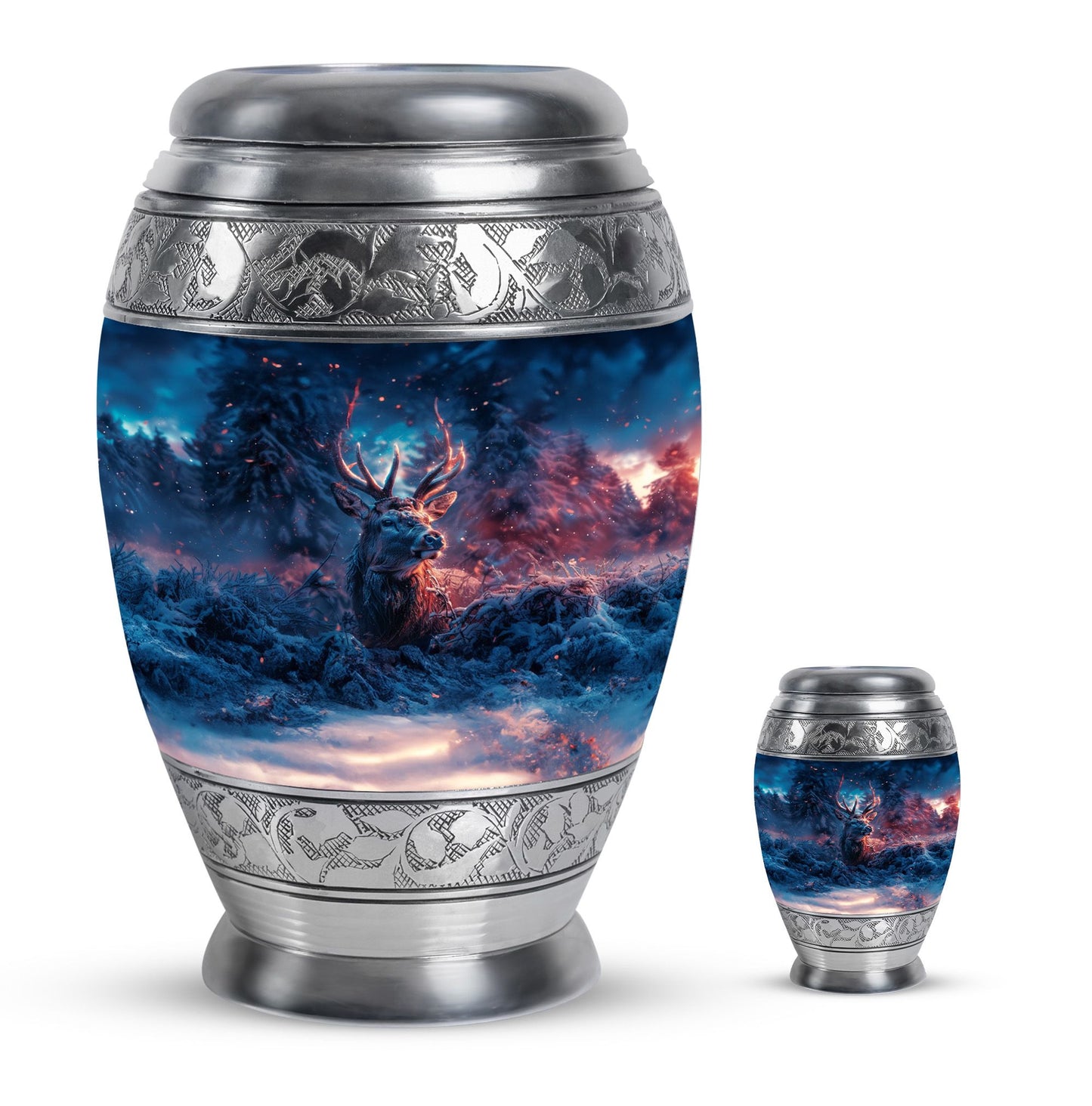 Deer Theme Large Urn With 1 Keepsake Urn