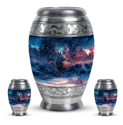 Deer Theme Large Urn With 2 Keepsake Urn