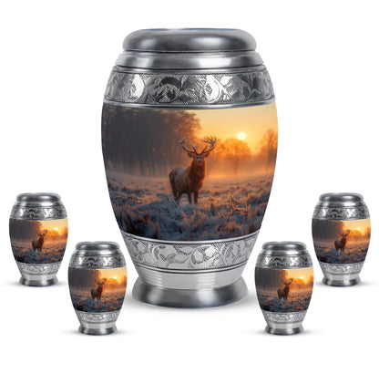 Deer Theme Large Urn With 4 Keepsake Urn