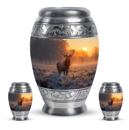 Deer Theme Large Urn With 2 Keepsake Urn