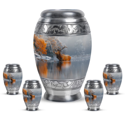 Deer Theme Large Urn With 4 Keepsake Urn