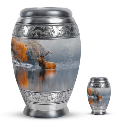 Deer Theme Large Urn With 1 Keepsake Urn