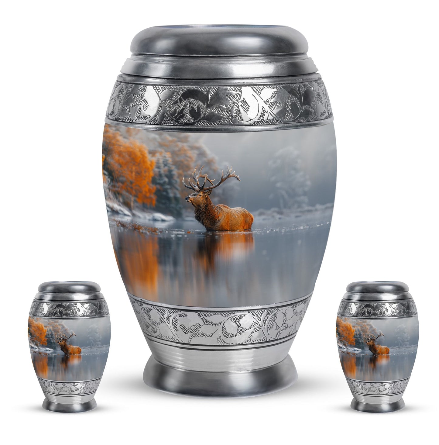 Deer Theme Large Urn With 2 Keepsake Urn
