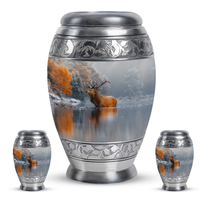 Deer Theme Large Urn With 2 Keepsake Urn