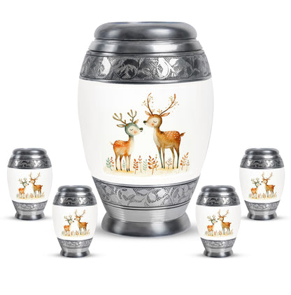 Deer Family Theme Large Urn With 4 Keepsake Urn