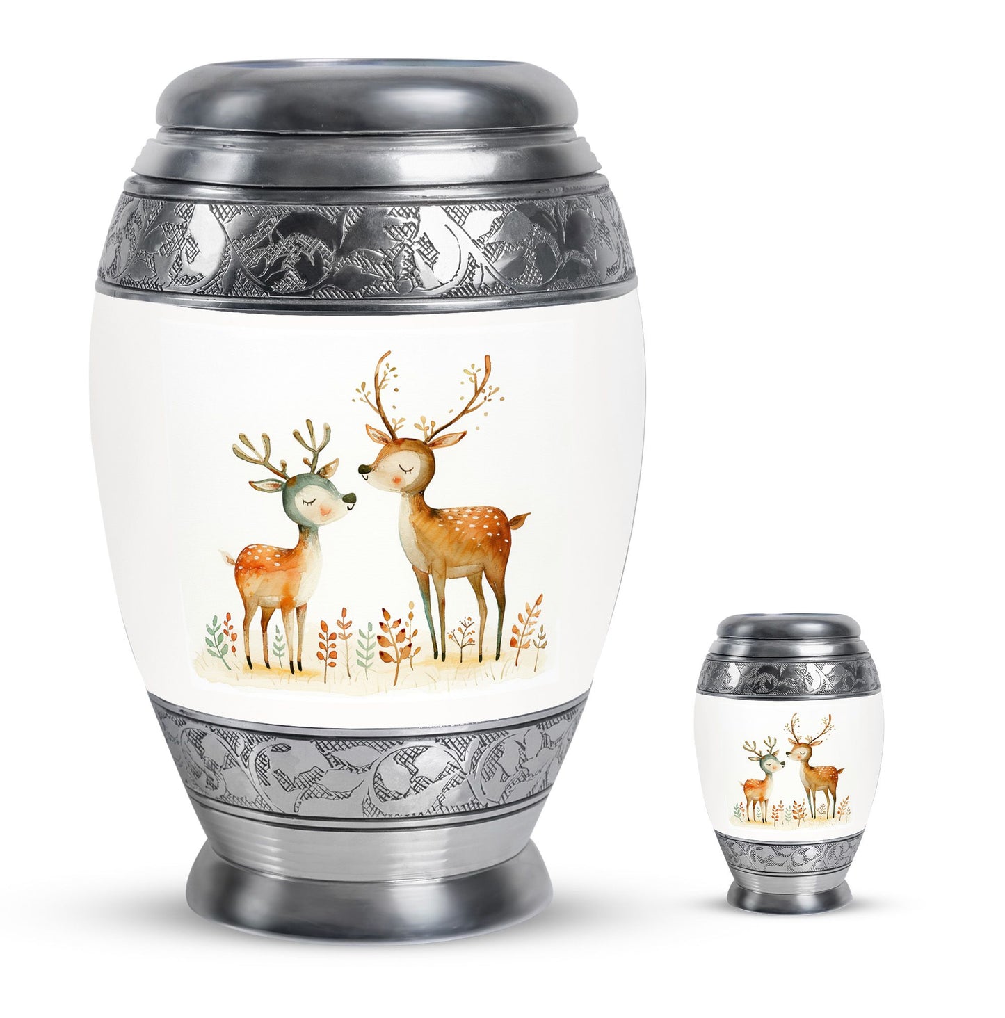 Deer Family Theme Large Urn With 1 Keepsake Urn