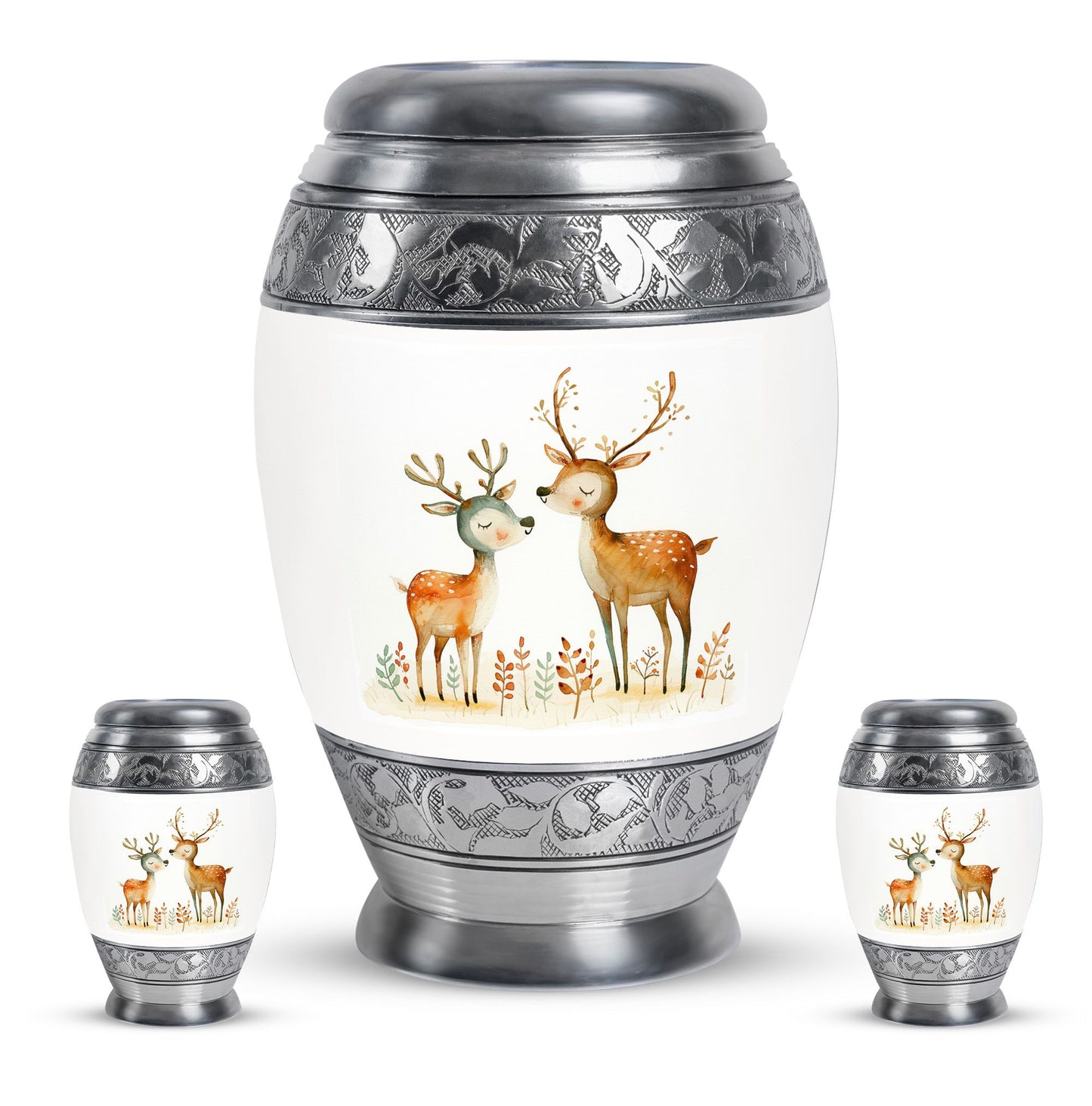 Deer Family Theme Large Urn With 2 Keepsake Urn