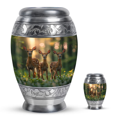 Deer Family Theme Large Urn With 1 Keepsake Urn