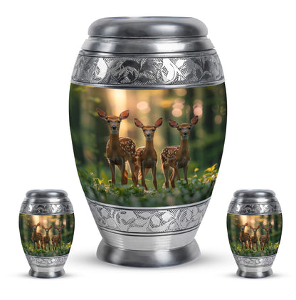 Deer Family Theme Large Urn With 2 Keepsake Urn