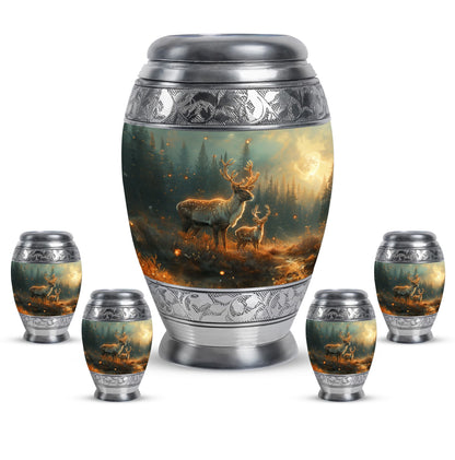 Deer Family Theme Large Urn With 4 Keepsake Urn