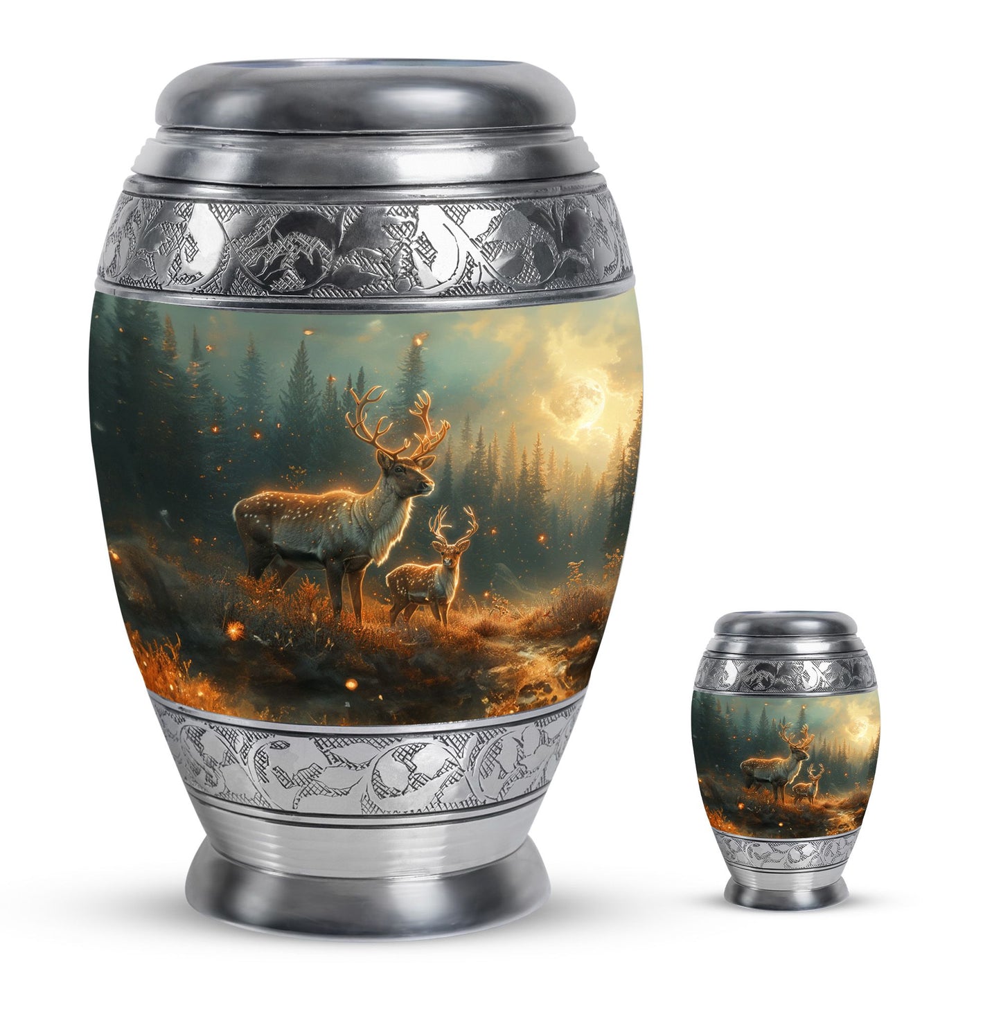 Deer Family Theme Large Urn With 1 Keepsake Urn