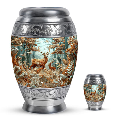 Deer Family Theme Large Urn With 1 Keepsake Urn