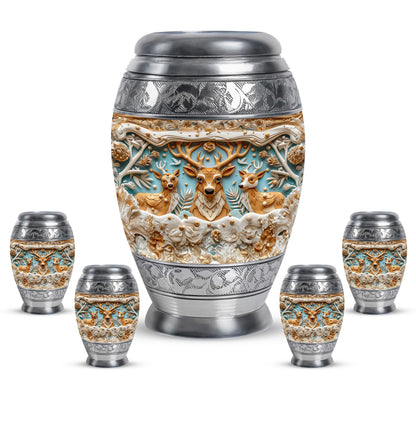 Deer Family Theme Large Urn With 4 Keepsake Urn