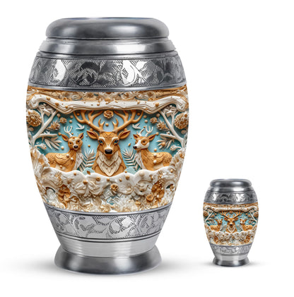 Deer Family Theme Large Urn With 1 Keepsake Urn