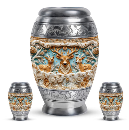 Deer Family Theme Large Urn With 2 Keepsake Urn