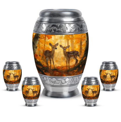 Deer Family Theme Large Urn With 4 Keepsake Urn