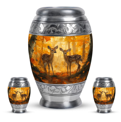 Deer Family Theme Large Urn With 2 Keepsake Urn