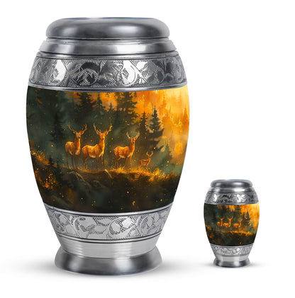 Deer Family Theme Large Urn With 1 Keepsake Urn