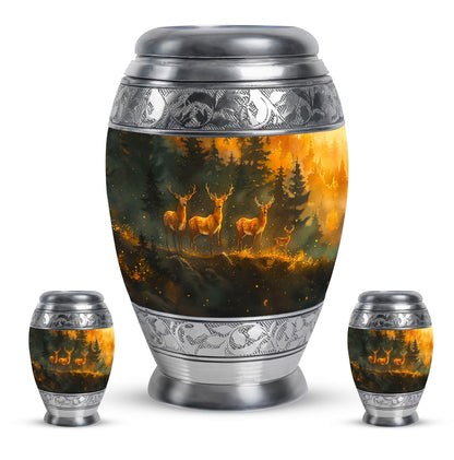 Deer Family Theme Large Urn With 2 Keepsake Urn