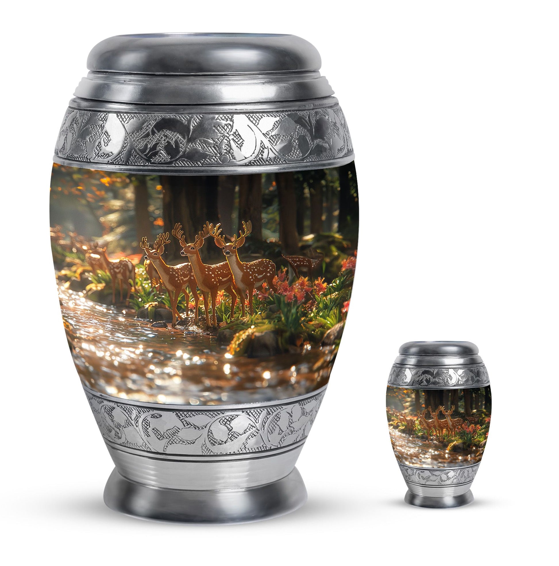 Deer Family Theme Large Urn With 1 Keepsake Urn