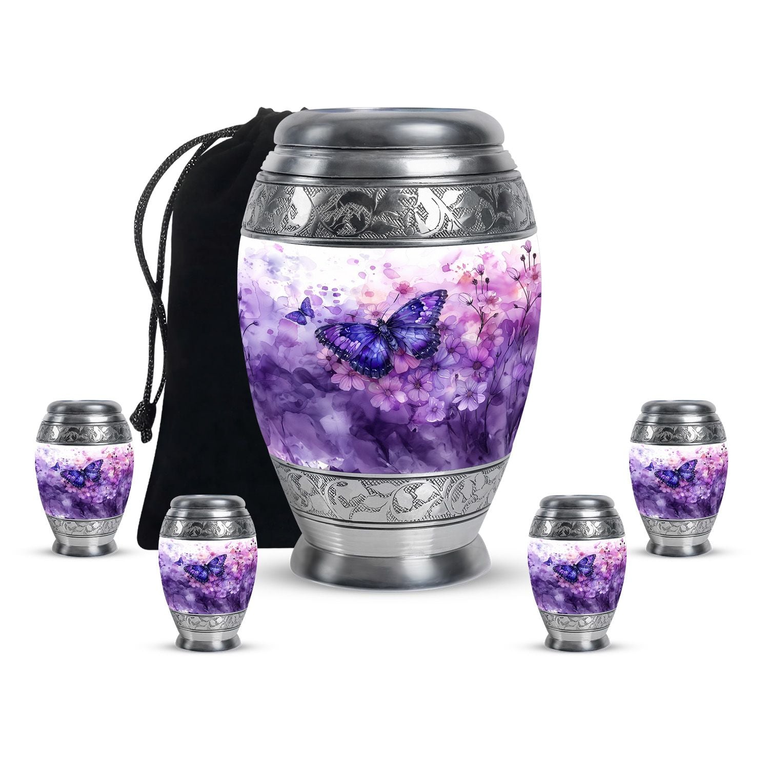 Butterfly Theme Large Urn With 4 Keepsake Urn